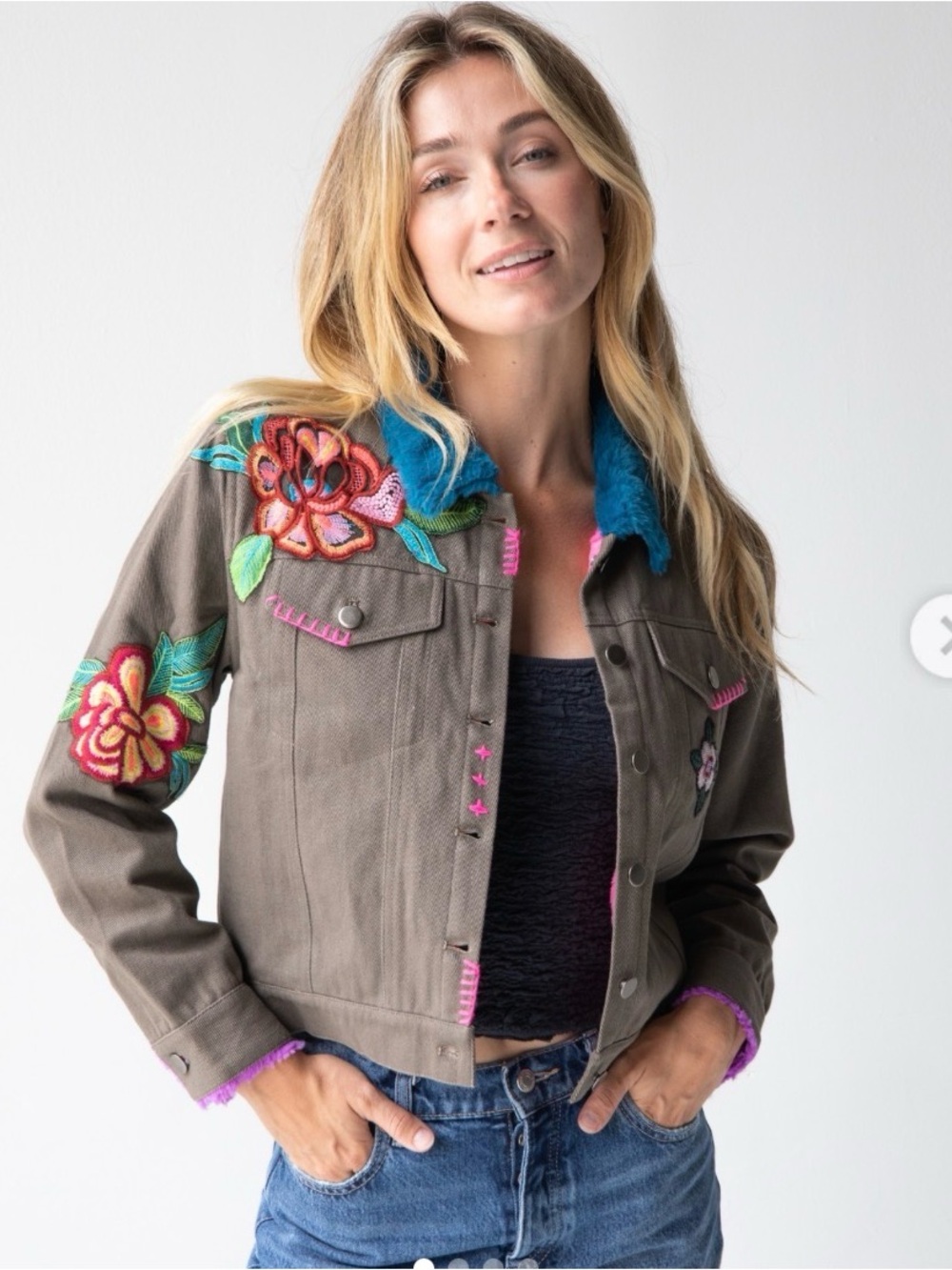 Natural Life Tara Faux Fur Lined Trucker Jacket Size XL Retail $155 Like New